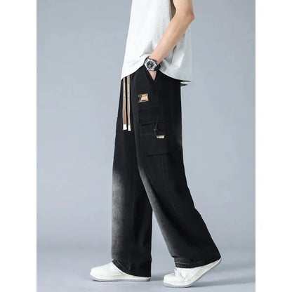 Summer Men's Straight Jeans Multi-Pockets Wide Leg Denim Cargo Pants 8XL 7XL 6XL Big Size Lightweight Baggy Solid Jeans Trousers