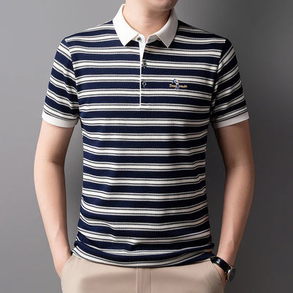 2025 Summer New Men's Polo Shirt Business Casual Collar Short Sleeve Men's Fashion Printed Stripe Half Sleeve Top