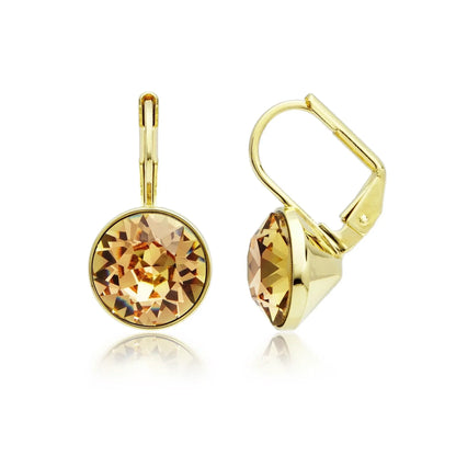Earring for Women Christmas Birthday Premium Austrian Crystals Round Cut Dangle Silver Gold Color Pierced Jewelry