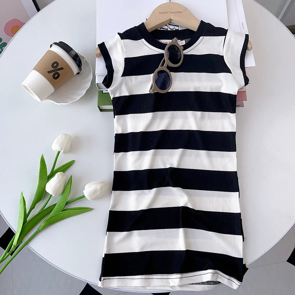 Summer Girls Dress Casual Princess Dresses Sleeveless Print Flower Costumes Kids Vestidos Cotton Floral Dress 2-7Y