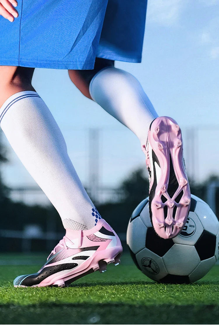 Professional Long Spikes Football Field Cleats Men Women Trend Pink Soccer Shoes Society Man Trainers Futsal Sneakers Size 33-46