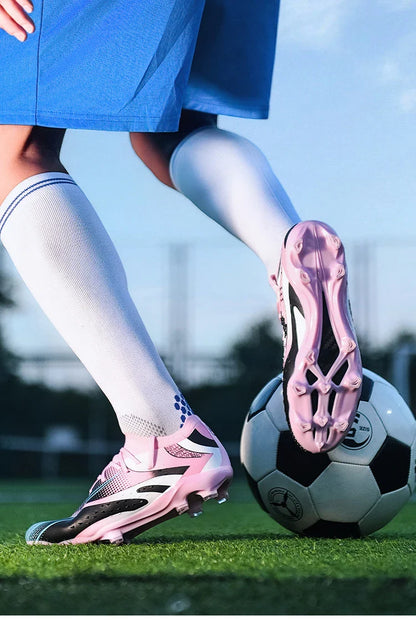 Professional Long Spikes Football Field Cleats Men Women Trend Pink Soccer Shoes Society Man Trainers Futsal Sneakers Size 33-46