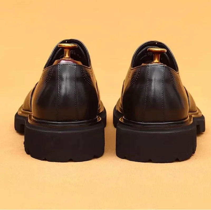 5cm heels High Quality Thick Sole Height-increasing Shoes Man Square Toe Lace-up Oxford Shoes Cowhide Leather Men Dress Shoes
