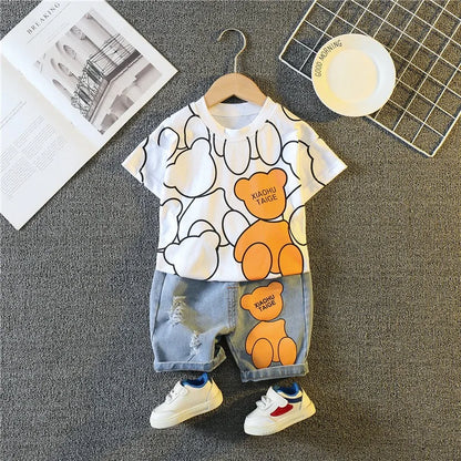 New Summer Baby Boys Clothing Set Cartoon Bear Short Sleeve T-Shirt Shorts 2Pcs Suit For 1-5 Years Kids Children Fashion Outfit