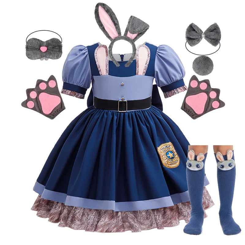 Zootopia Judy Bunny Costume Cosplay for Girls Dress Carnival Party Clothes Disguise Cartoon Zoo Roleplay Fantasia Outfits