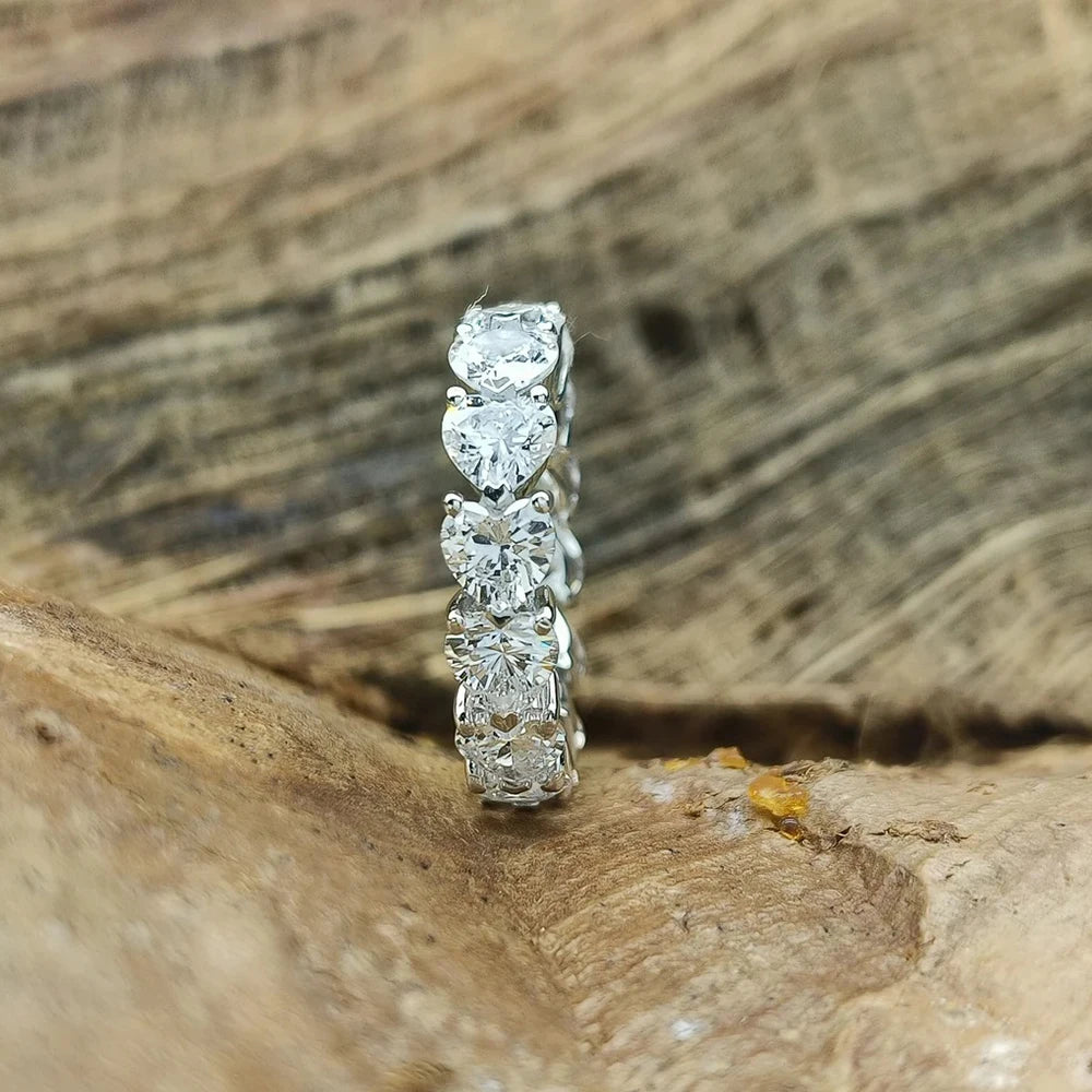 3/4/5mm Heart Cut Moissanite Eternity Band For Women  Certified Lab Diamond Stackable Wedding Band 925 Silver Engagement Ring