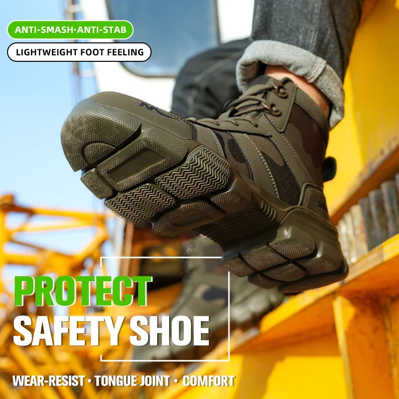 Camouflage Safety Boots Men and Women Work Indestructible Shoes Climbing Steel Toe Protective Boots Anti-puncture Safety Shoes