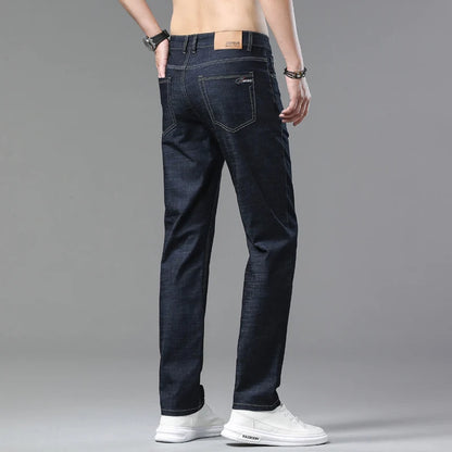 2025 Spring Summer Thin Classic Men's Business Jeans Stretch Trousers Casual Straight Denim Pants  Brand Male Clothing 28-40