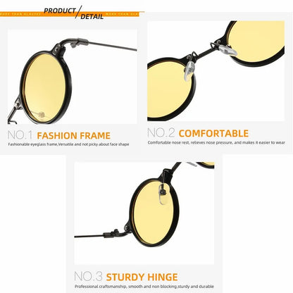 Retro Steampunk Round Sunglasses – UV400 Metal Frame | Men & Women