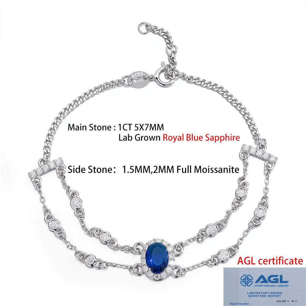 1CT Oval Ruby Papalacha Sapphire Bracelet S925 Silver intay Moissanite Emerald Gemstone Exquisite Bangle Fine Jewelry