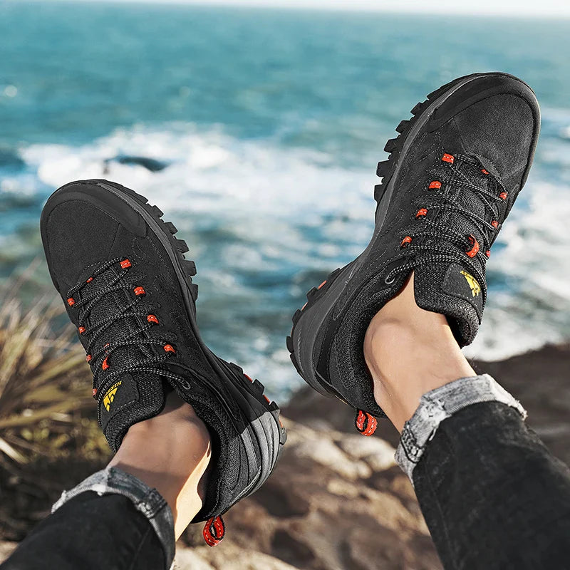 Sapatos Masculinos de Couro HIKEUP para Homens Tênis Casuais Moda Impermeável Inverno Luxo Grife Botas de Trabalho Masculinas Tênis Antiderrapantes
