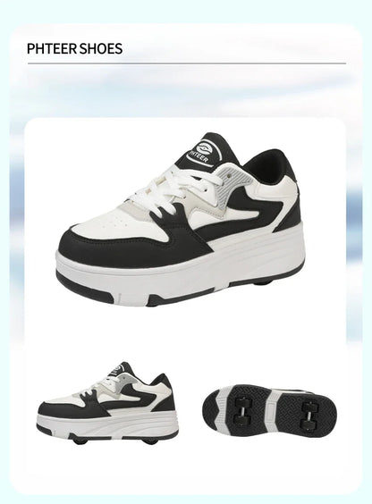 Roller Skate Shoe Walking Shoes With Four-wheel Student Sports Pulleys Walking Shoes With Wheels Summer Spring Kids Sneakers