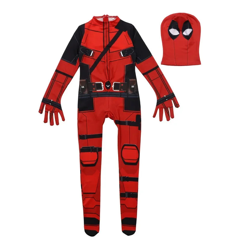Deadpool Movie Superhero Costume for Kids Justice Hero Bodysuit Halloween Mask Performance Costume Toddler Party  with Toy Gift