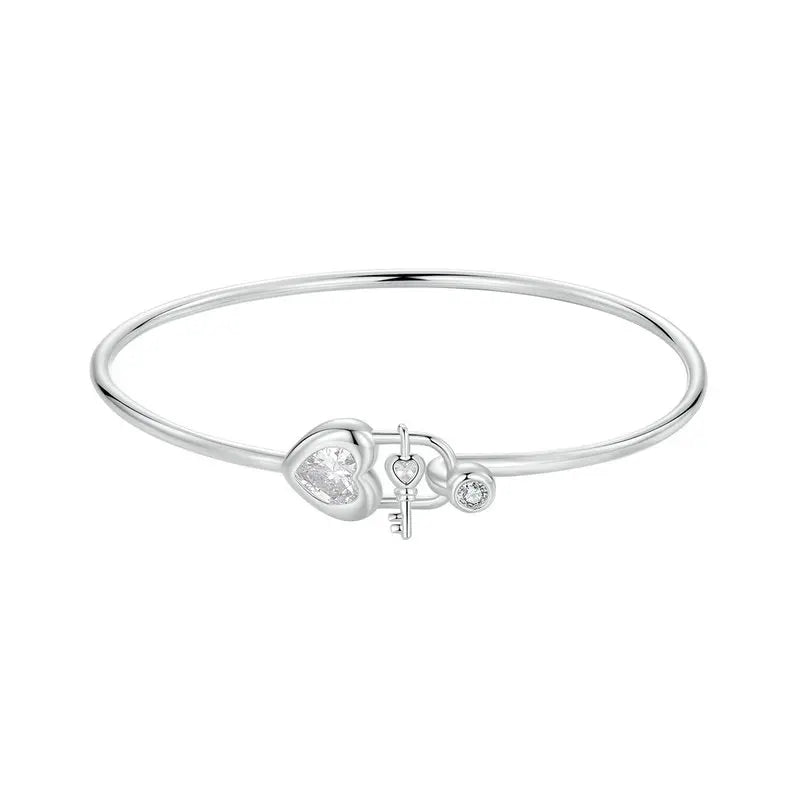 Dainty 925 Sterling Silver Lock Bar Bracelet for Women Delicate Thin Cuff Bangle Bracelet White Gold Plated Jewelry