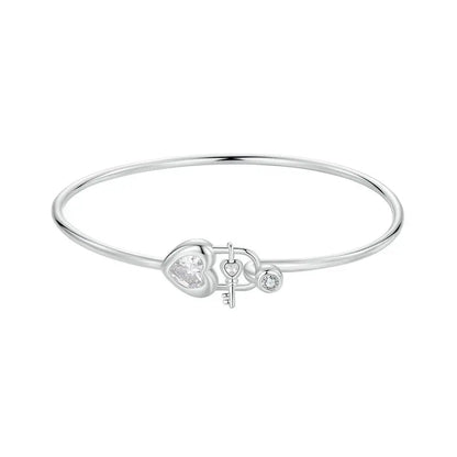 Dainty 925 Sterling Silver Lock Bar Bracelet for Women Delicate Thin Cuff Bangle Bracelet White Gold Plated Jewelry