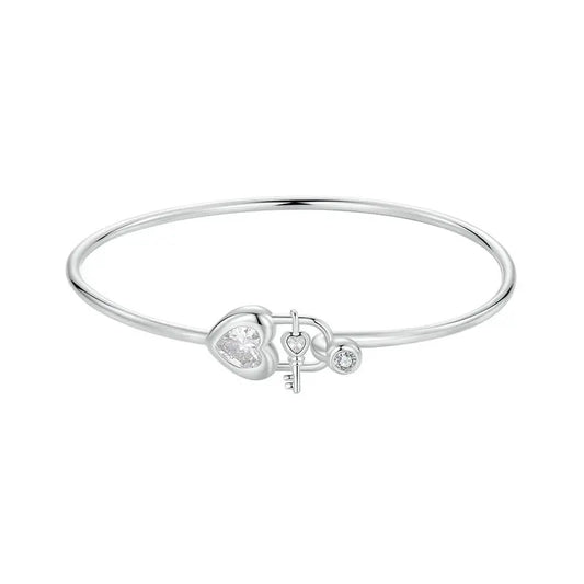 Dainty 925 Sterling Silver Lock Bar Bracelet for Women Delicate Thin Cuff Bangle Bracelet White Gold Plated Jewelry