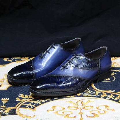 Luxury Men's Patent Leather Dress Shoes Alligator Pattern Oxford Brogue Lace-Up Formal Shoes for Office Wedding Party