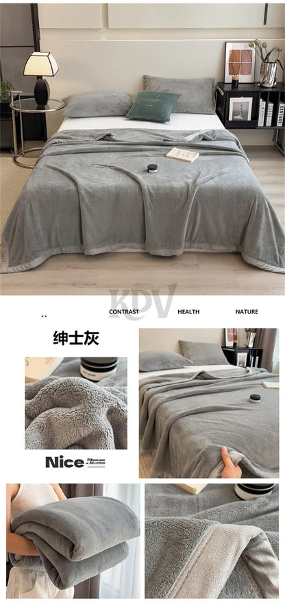 Double Layer Solid Color Milk Velvet Blanket Autumn Winter Thicken Warm Plush Blanket for Bed Sofa Single Double Thick Bed Sheet