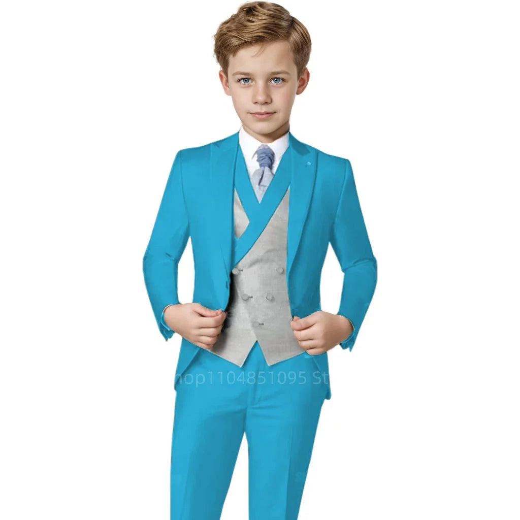 Elegant Orange Boy's Suit Set for Wedding 3 Pieces Suit Set Groom Tuxedo Sets Blazer Vest Pants Kids Guest Tuxedo Piano Suit