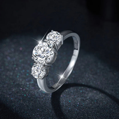 4CT Moissanite Engagement Ring for Women 3-stone S925 Sterling Silver with Gold Plated Wedding Band Promise Diamond Rings