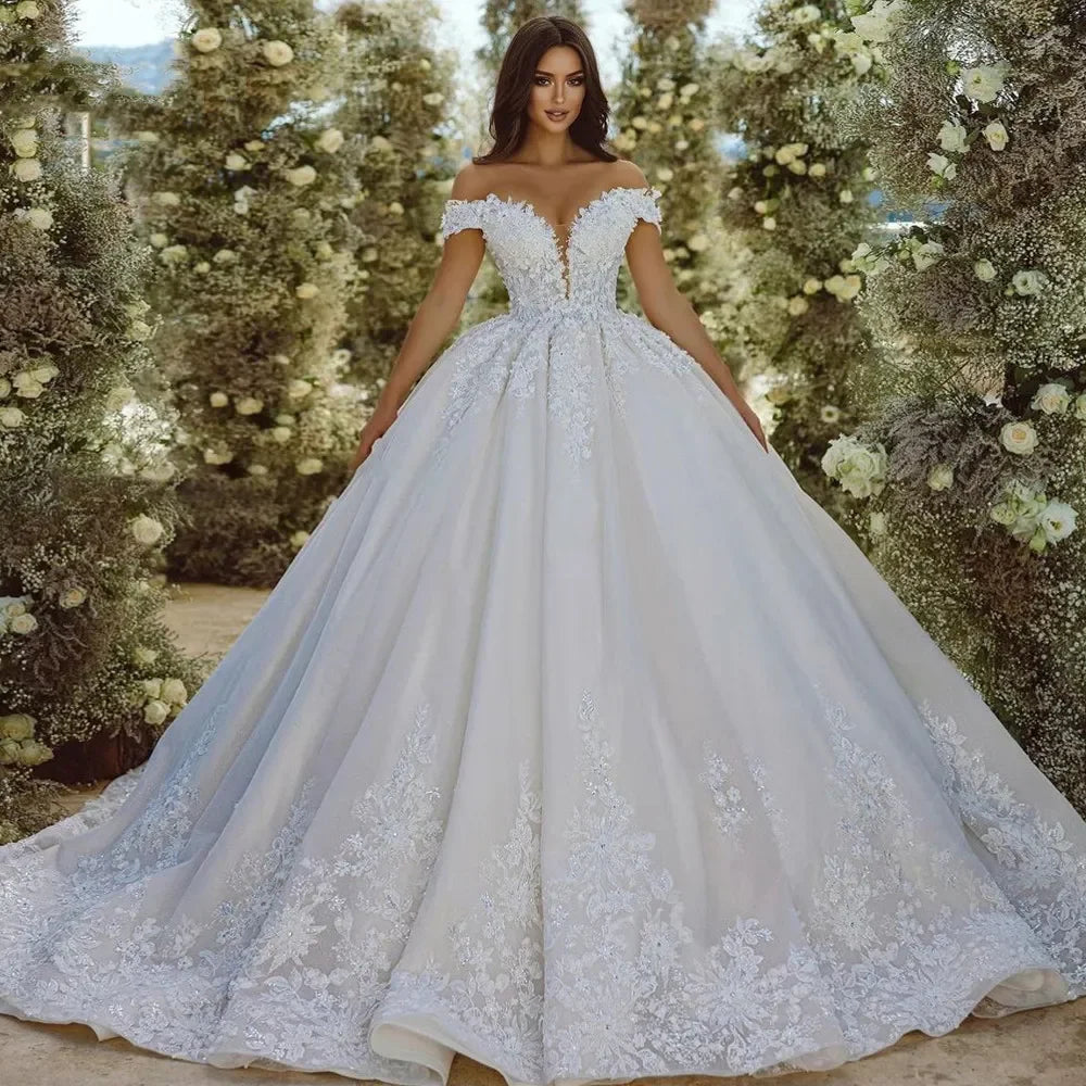Flavinke Customized Women's Wedding Dresses Lace Applique Princess Bridal Gowns Formal Beach Party Ball Gown Vestidos De Novia