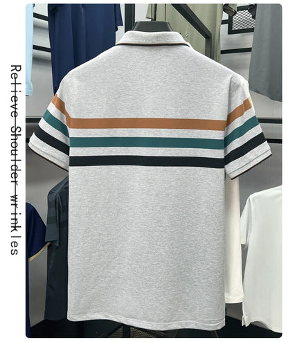 Boutique cotton short sleeve men's polo shirt 2025 summer fashion striped high-end flip collar top casual youth business T-shirt