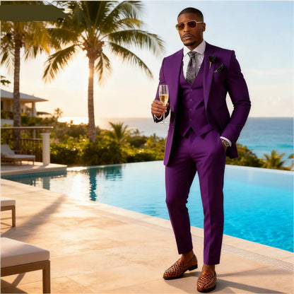 Green Emerald 3-Piece Men's Formal Tuxedo Elegant Jacket with Notched Lapel + Vest + Pants Wedding Groomsmen Smoking Suit