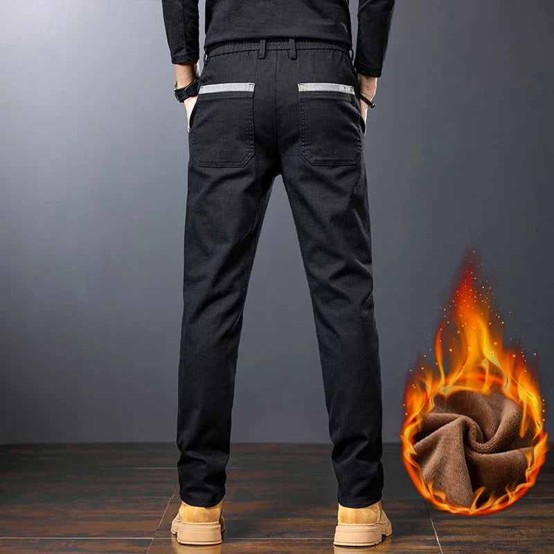 Winter Mens Fashion Fleece Warm Casual Pants Slim Straight Leg Korean Thermal Trousers Business Thicken Velvet Brand Streetpants