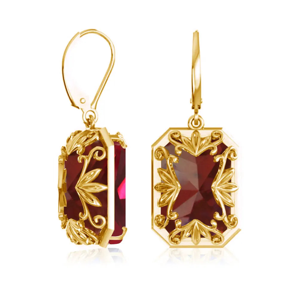 Vintage Ruby Drop Earrings 18K Gold Plated Women Luxury Hanging 925 Sterling Silver Hoop Earrings Engagement Fine Jewelry Gift