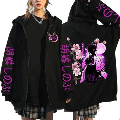 New Unisex Demon Slayer Anime Hooded Jacket Women Men Streetwear Casual Zip Up Coat Graphic Print Spring Autumn Fashion Y2k