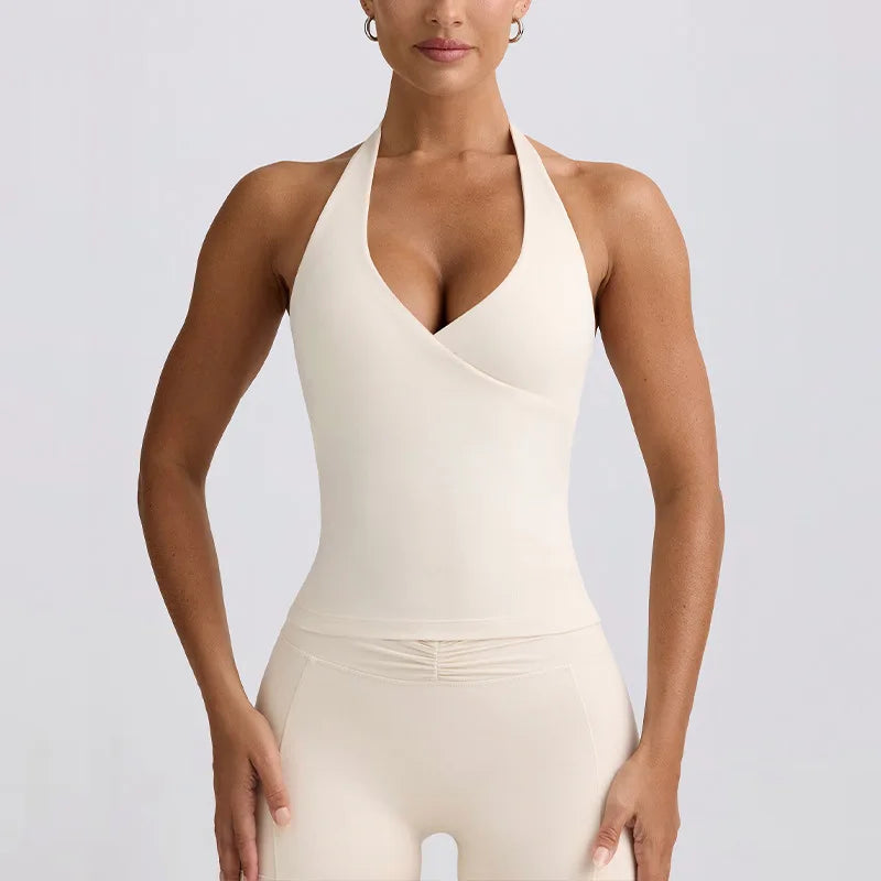 Women's Yoga Suits Camisole Backless Nude Beautiful Back Neck Hanging Bra Flared Pants Fitness Set