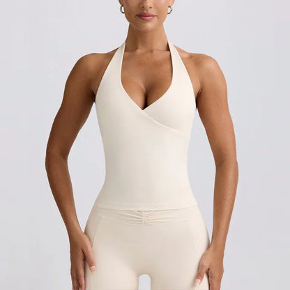 Women's Yoga Suits Camisole Backless Nude Beautiful Back Neck Hanging Bra Flared Pants Fitness Set
