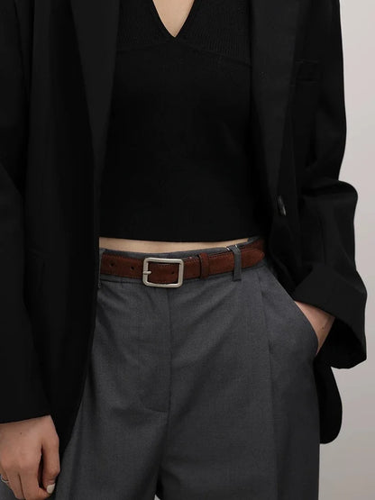 Fashion Suede Cowhide Women‘s Belts Genuine Leather 2.8cm Wide Belt Metal Buckle Women Belt Matched Dress Jeans Skinny Girdle