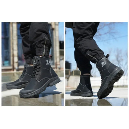 High End Microfiber Men's Work Boots with Steel Toe Caps for Anti Smashing and Anti Puncture, Kevlar Anti Puncture