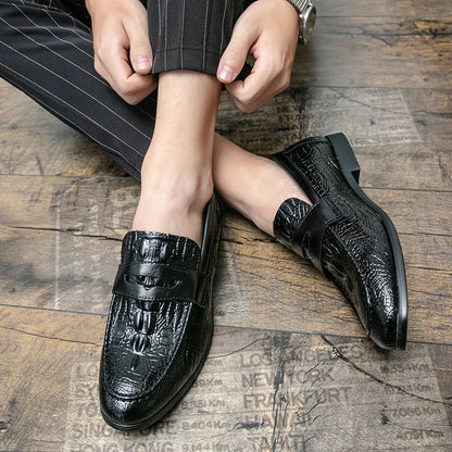 2025 new men black slip-on leather shoes, 47 soft non-slip business leather shoes, spring moccasin social flat formal shoes 48