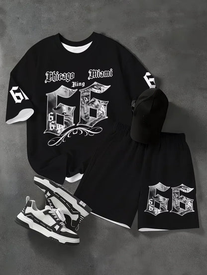 Fashiona Number Digital Printed Jersey Boy Short Sleeve Loose Fit Shorts and T-Shirt Set Sporty Outdoor Quick Drying 2pc Boy Set