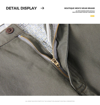 Cotton Pants Men's Straight Leisure Business Trousers Solid Autumn Winter Chinos Belted Pants Dad Elderly Formal Trousers