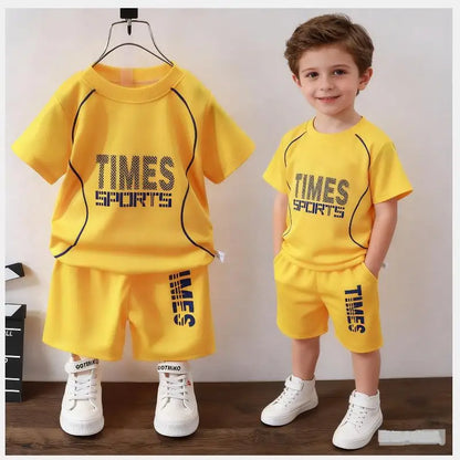 New children's set boys' summer Korean version letter printed quick drying short sleeved shorts sports set