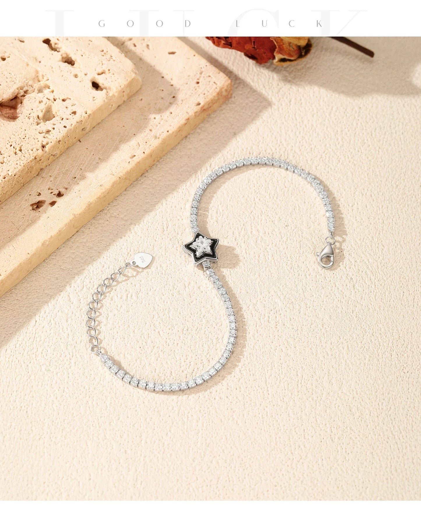 925 Sterling Silver Shinning Stars Zirconia Black Enamel Tennis Bracelets For Women Vacation Fine Jewelry