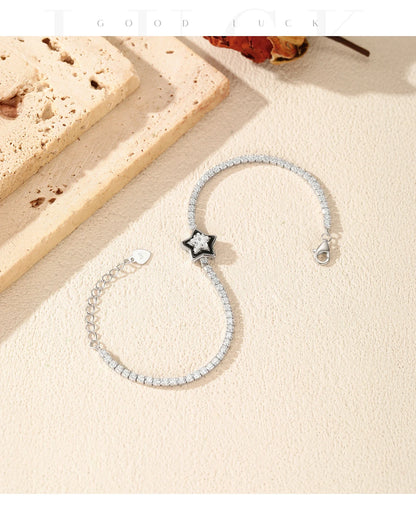 925 Sterling Silver Shinning Stars Zirconia Black Enamel Tennis Bracelets For Women Vacation Fine Jewelry