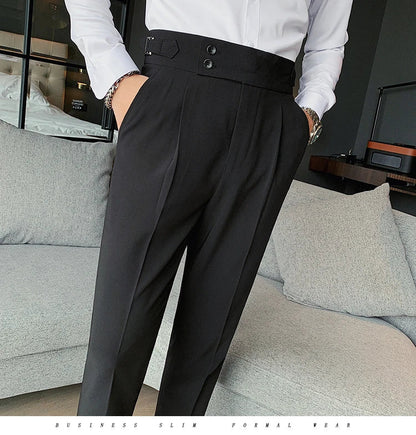 Men British Style Suits Pants New Male Solid High Waist Trousers High Quality Men Formal Slim Fit Business Casual Suit Pants