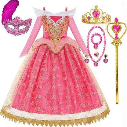Girls Sleeping Beauty Aurora Cosplay Princess Dress Kids Rapunzel Frozen Elsa Cinderella Costume Party Clothing 2-12Years