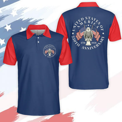 New Men USA 250th Anniversary Golf Polo Shirt 1776 2026 American Eagle Flag Patriotic Short Sleeve Casual Comfort Shirt