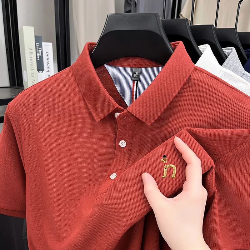 Brand Design Men's Polo Shirt Lapel Short Sleeve T-Shirt Summer New Exquisite Dog Embroider Fashion Business Handsome Men's Wear