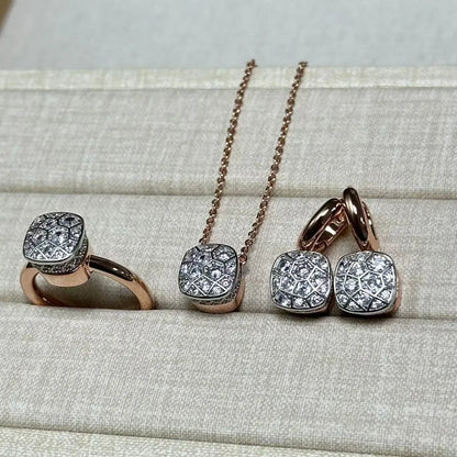 10.6mm Honeycomb Style Jewelry Set For Women Ring Earrings Necklace Rose Gold Candy Crystal Bijoux Gift