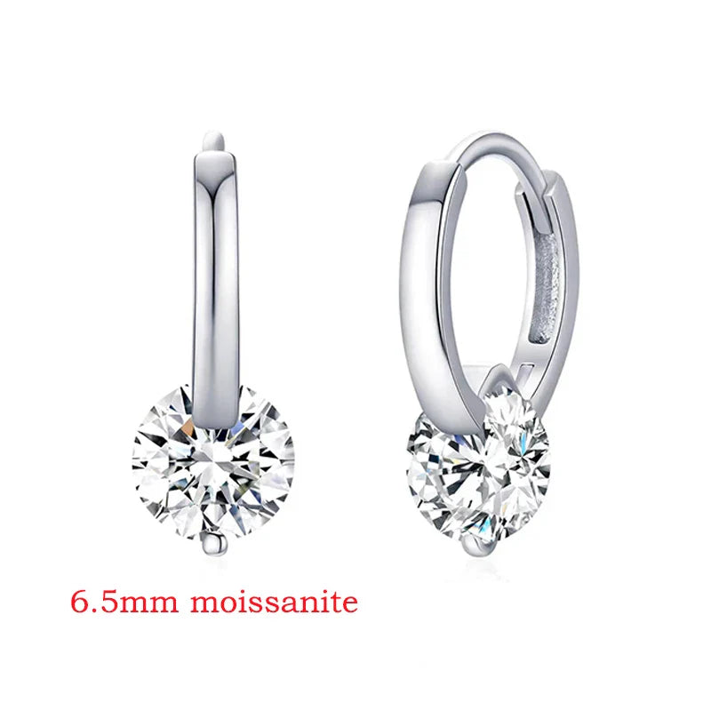 6.5mm 2CTTW Moissanite Wedding Hoop Earrings for Women Charm Lab Diamond Earring Fine Jewelry 100% S925 Sterling Silver