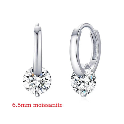 6.5mm 2CTTW Moissanite Wedding Hoop Earrings for Women Charm Lab Diamond Earring Fine Jewelry 100% S925 Sterling Silver