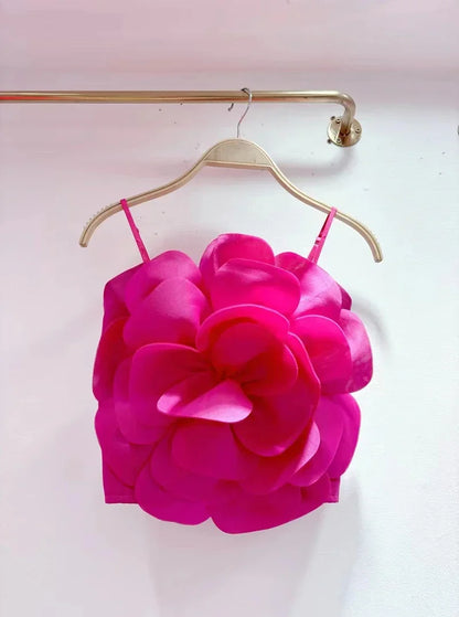 2026 3D Floral Spliced Designer Sling Tops Solid Color Backless Slim Sexy Vest Fashion Summer New Clothing