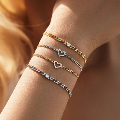D Color Pave Setting Moissanite Bracelets 925 Sterling Silver Romantic Heart Gourmette Bracelet For Women Jewelry Gifts