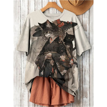 3D Printed Fashion Cat T Shirt For Women Japanese Cartoon Pattern Short Sleeves Summer Casual O-Neck Tops Tees Harajuku T-Shirts